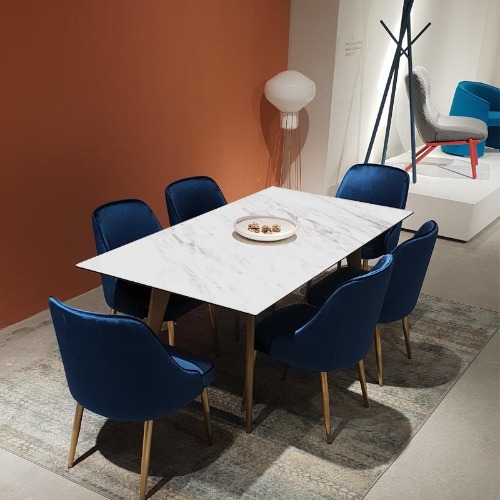 딥블루 비앙코 포세린세라믹 브론즈골드 6인용 식탁테이블 / 스테인리스(의자추가선택)